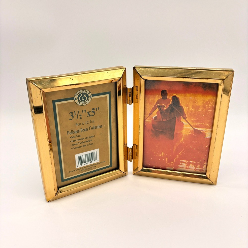 Vintage Gold Solid Brass Double Hinged Picture Frame 3.5x5 Classic Decor 1993